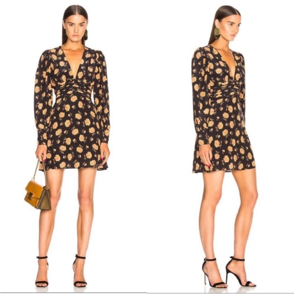 VERONICA BEARD Black & Yellow Sunflower Floral Printed Silk Riggins Dress Sz 0 - Picture 5 of 17